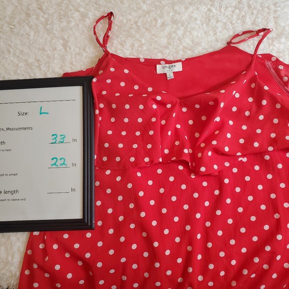 Umgee | Cold Shoulder red Ruffle dot Dress size L - Picture 2 of 12